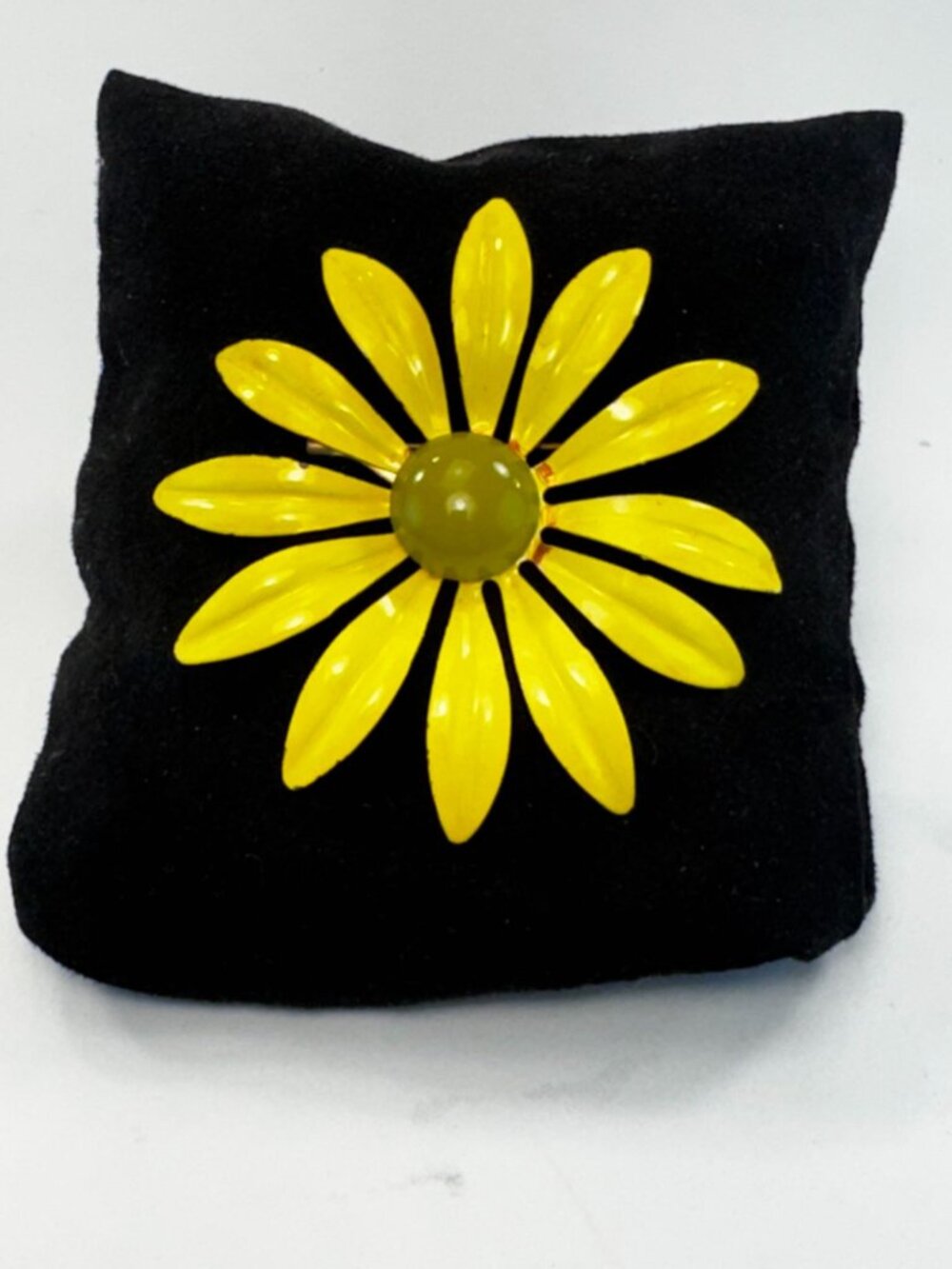 Vintage 1960s Yellow Enamel Daisy Flower Brooch Large Mod Statement Pin